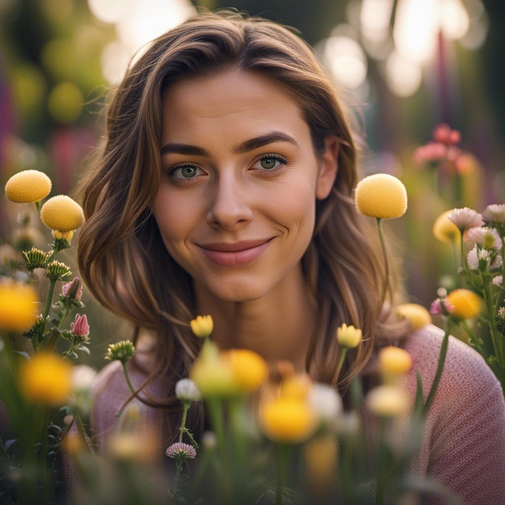 Italian Girl in Emoji Garden: Raw Photo