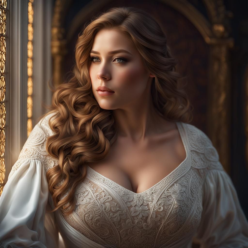 Voluptuous Woman Portrait in Hyperdetailed Matte Photography