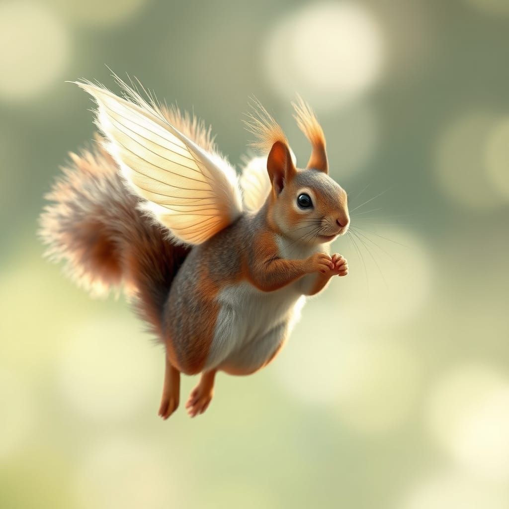 Squirrel with Angel Wings in Dreamy Bokeh