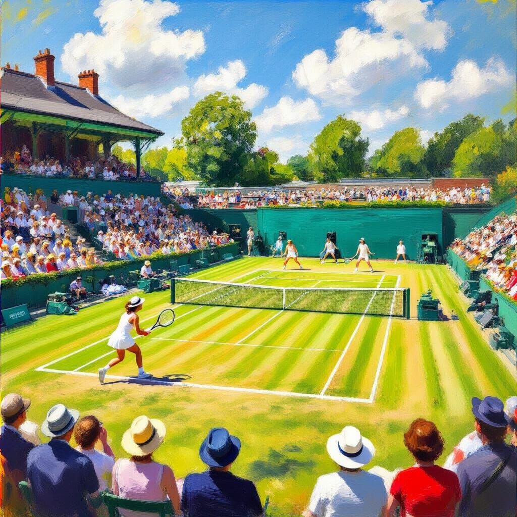 Tennis Players at Wimbledon in Impressionist Style