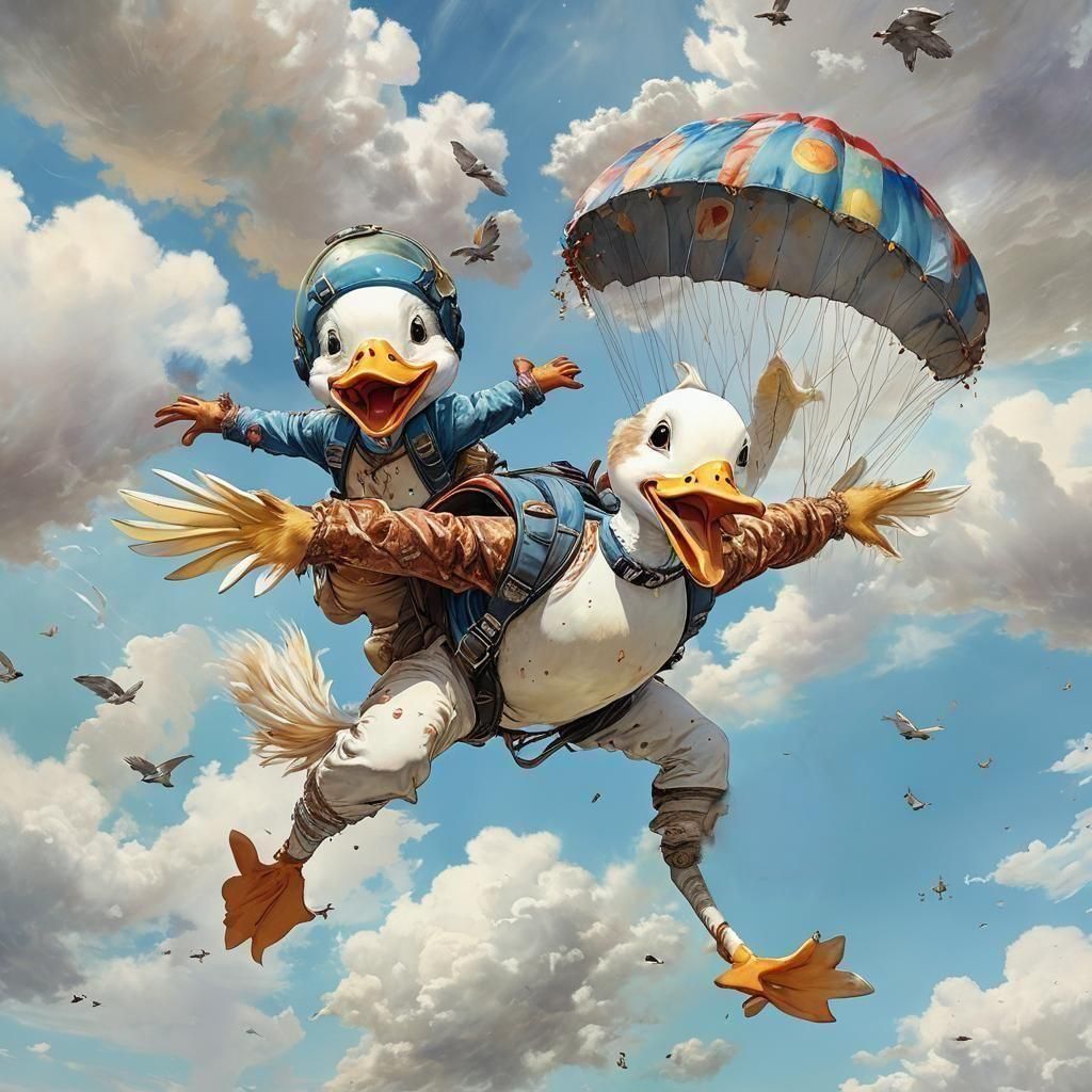 Daddy Duck Teaching Baby Duck to Skydive