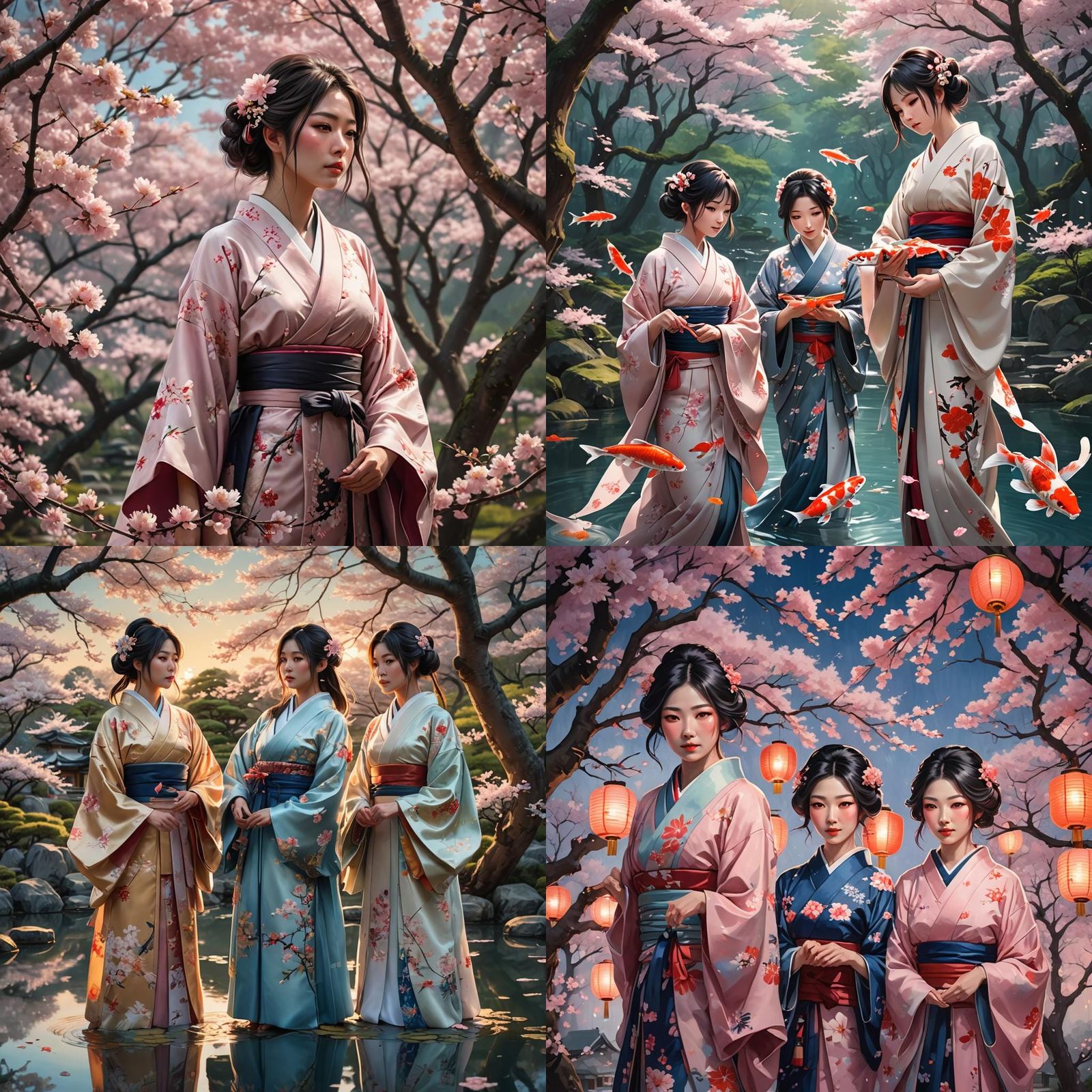Beautiful Japanese Girls in Detailed Matte Painting