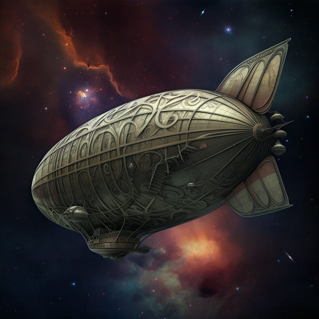 Surreal Starship Blueprint in Art Nouveau Style