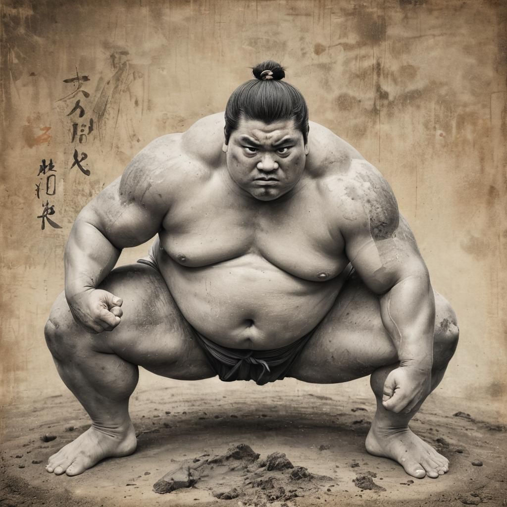 Sumo Wrestler Ozeki in Japanese Ink Style