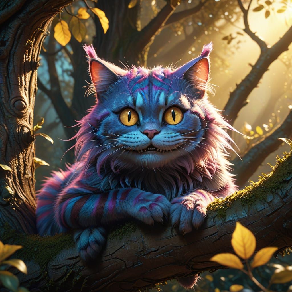 Hyper-Realistic Cheshire Cat in Sunlight, Digital Art