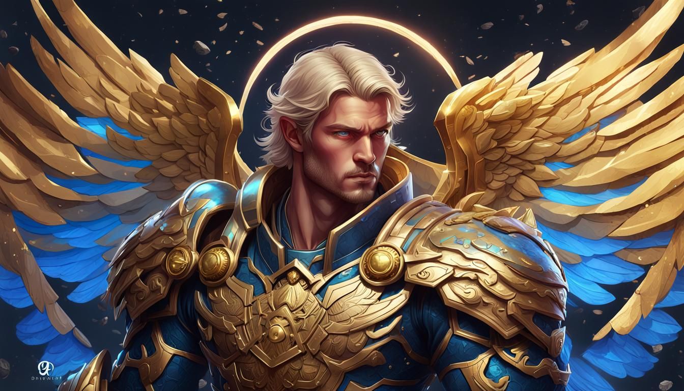 Uriel: Angel in Golden Armor, Hyperrealistic Illustration