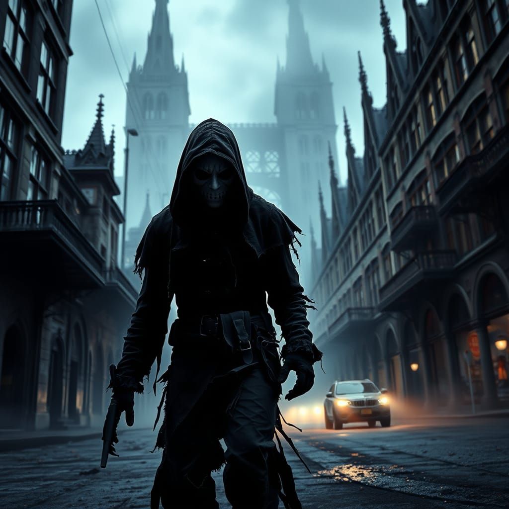 Dark City Stalker in Gothic Architecture