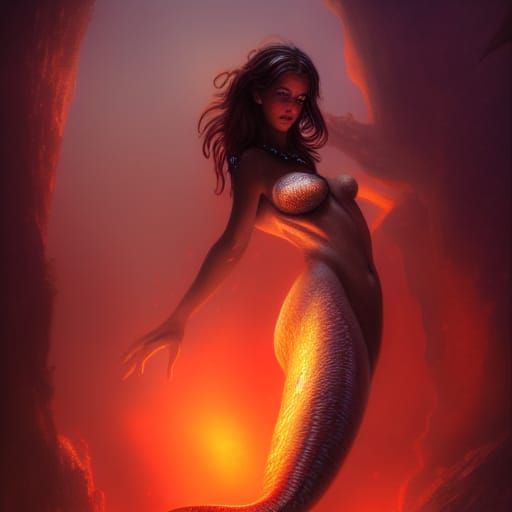 Epic Mermaid in Sunken Ruins, Dark Fantasy Style