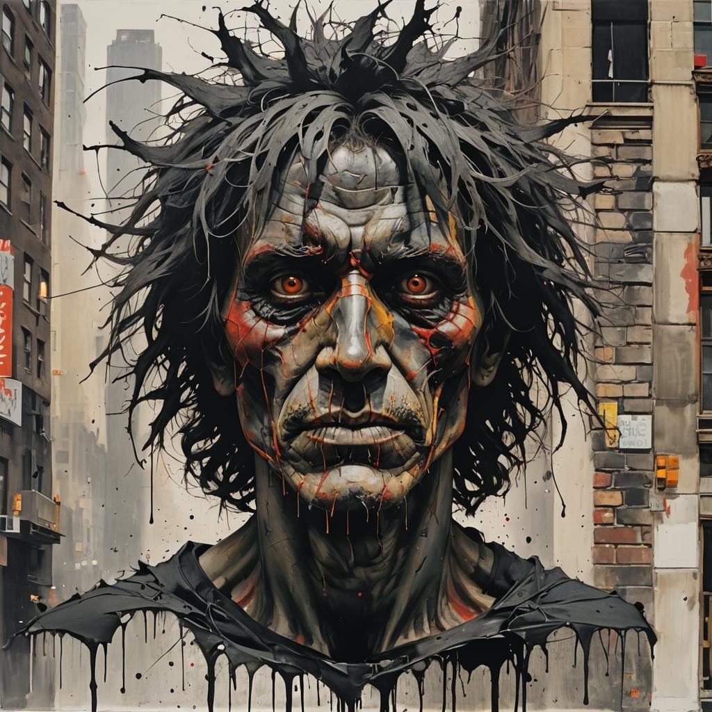 Dark New York City Street in Abstract Expressionist Style