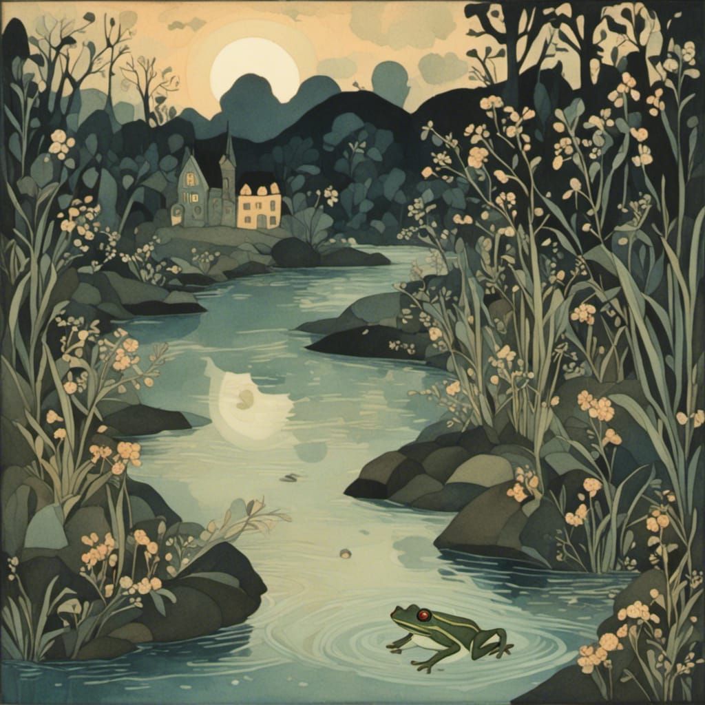 Frog's Night Journey in Mid-Century Style