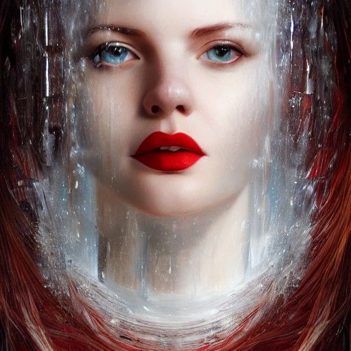 Shattered Mirror: Hyperrealistic Portrait of Red-Haired Woma...