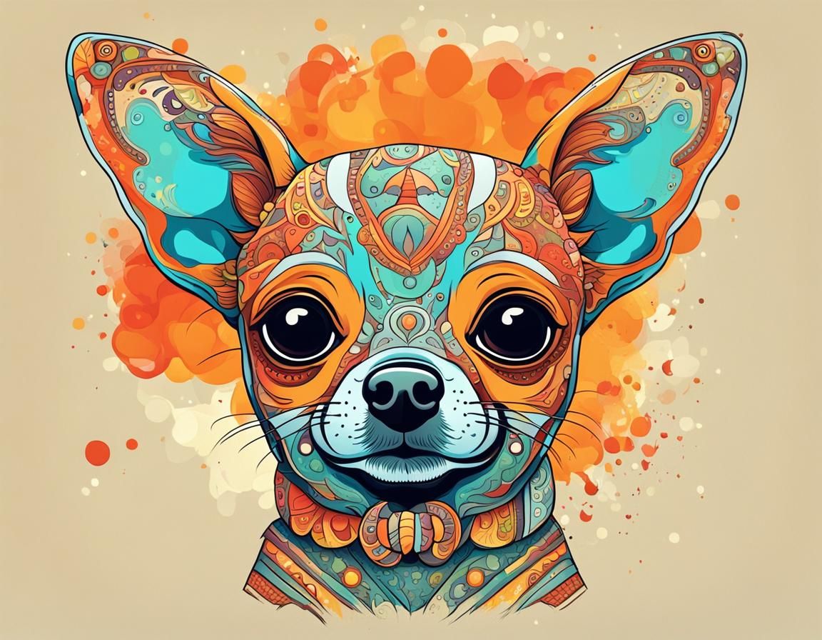 Cartoon Chihuahua Head in Abstract Art Style