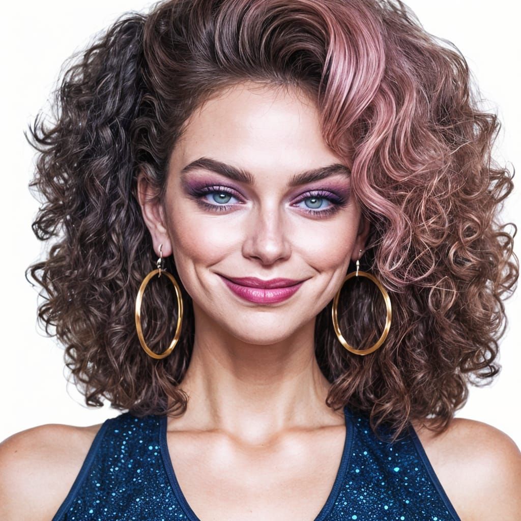 1980s Vaporwave Portrait of a Woman with Spiral Perm