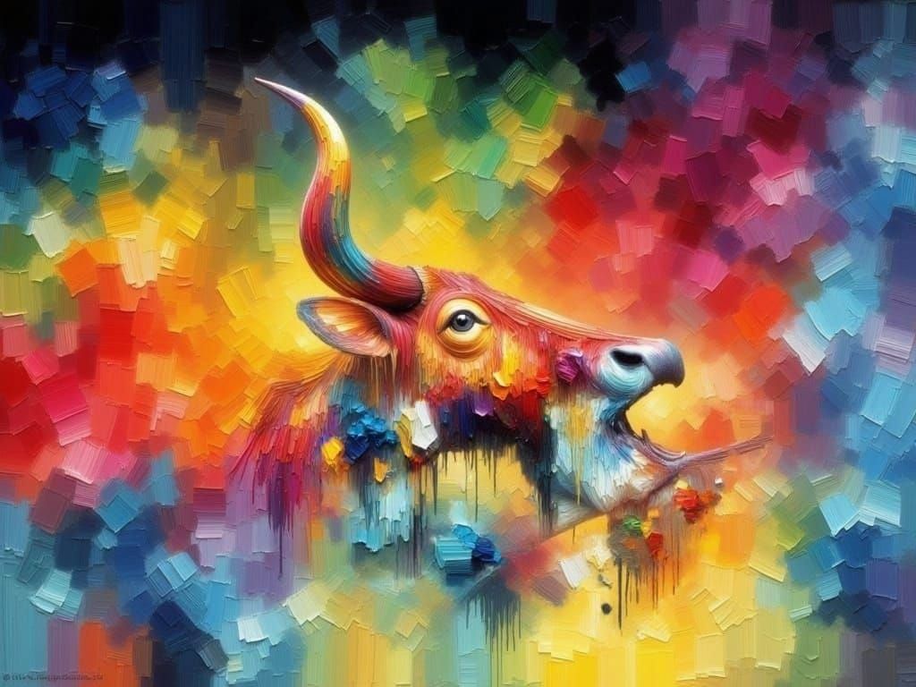 Sacred Cow Emerges in Vibrant Impasto Oil Painting