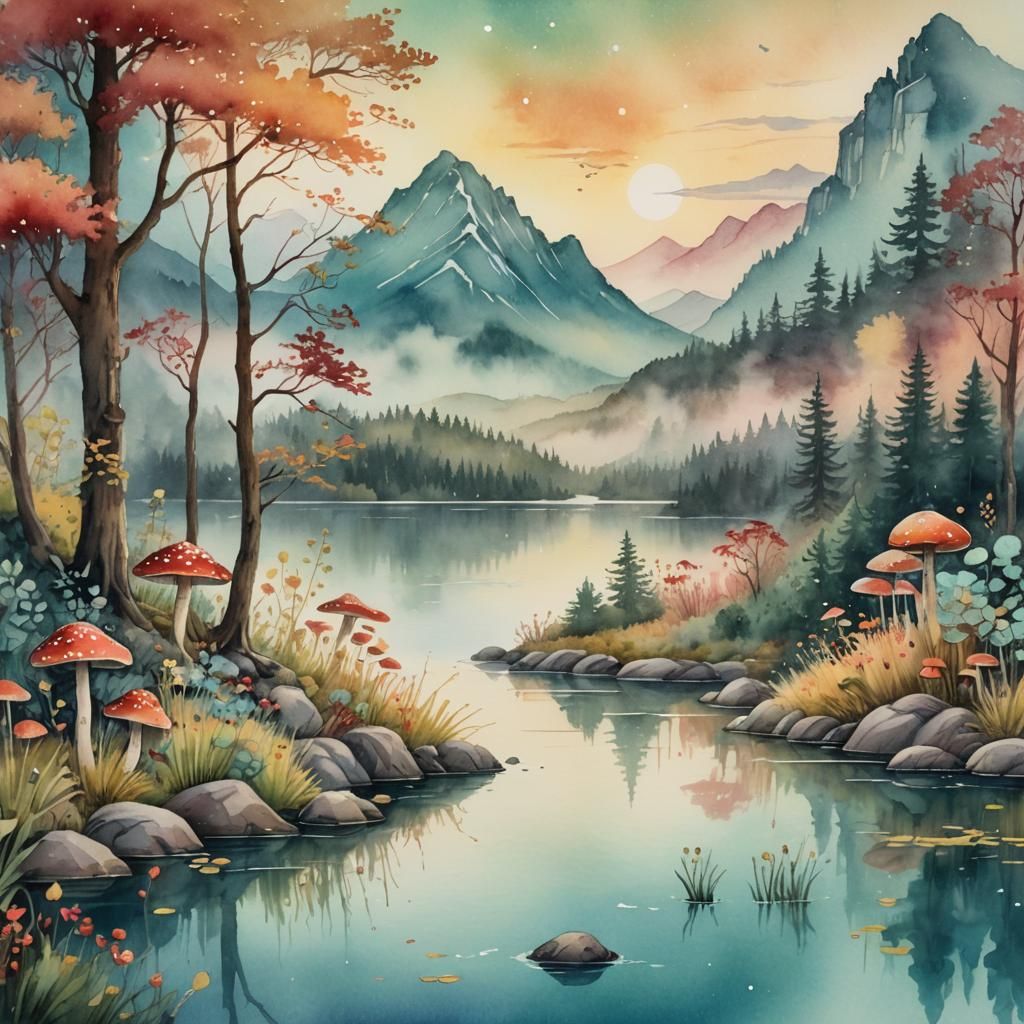 Whimsical Watercolor Fantasy Landscape in 8k