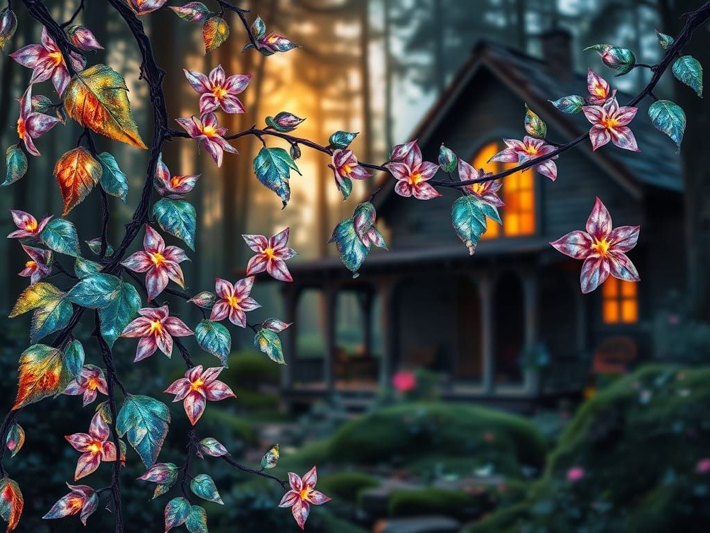 Crystal Vine Blooms in Dark Fantasy Forest