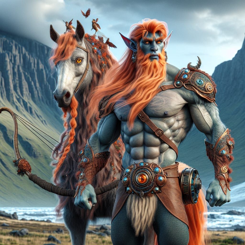 Muscular Male Centaur with Glowing Eyes and Laser Cannon