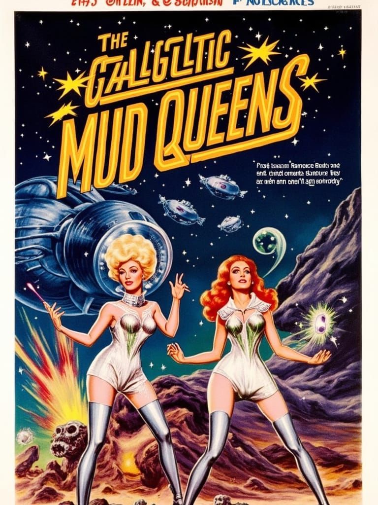 Galactic Mud Queens: B-Movie Pinup Poster in Retro Sci-Fi St...