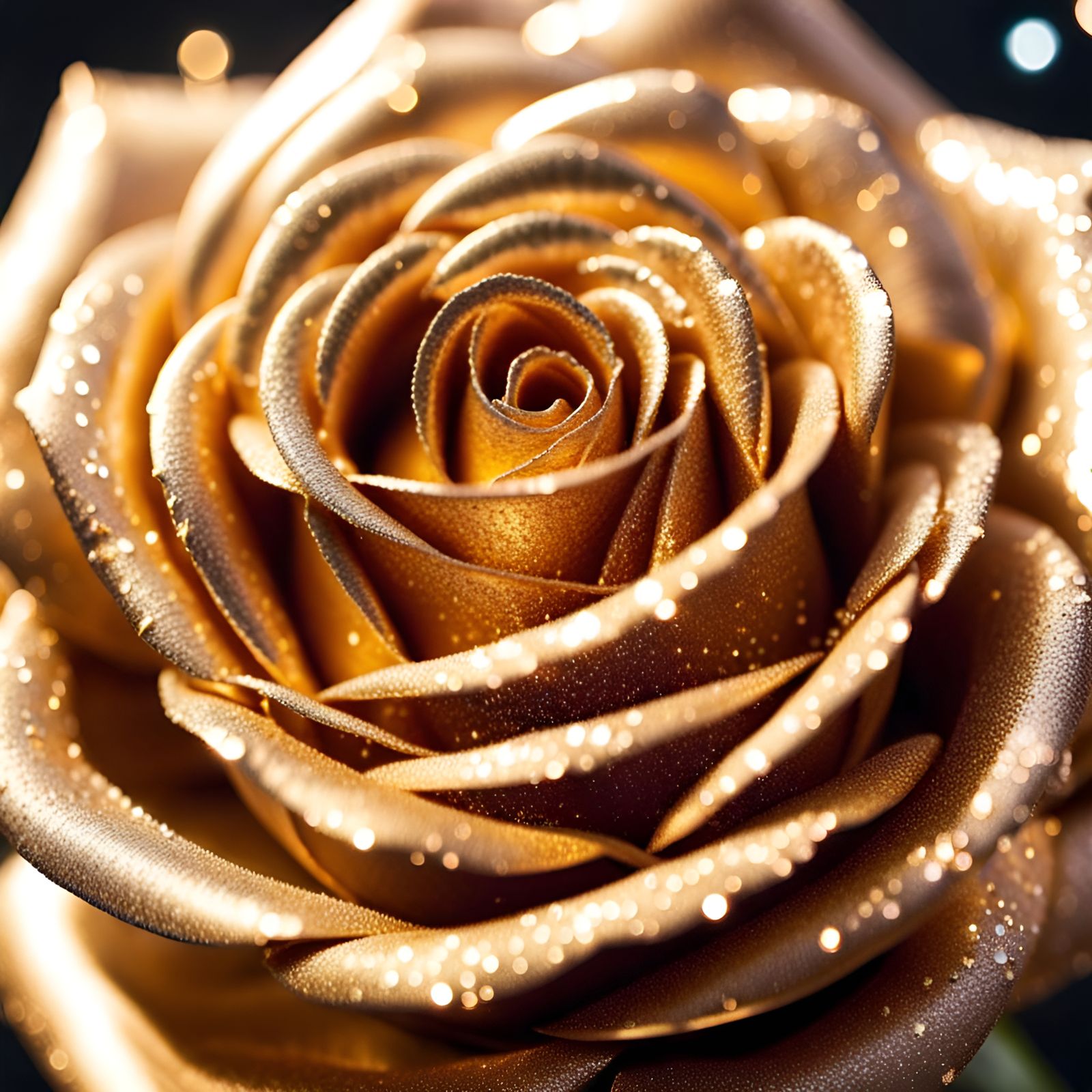 Gleaming Golden Metal Rose with Light Particles