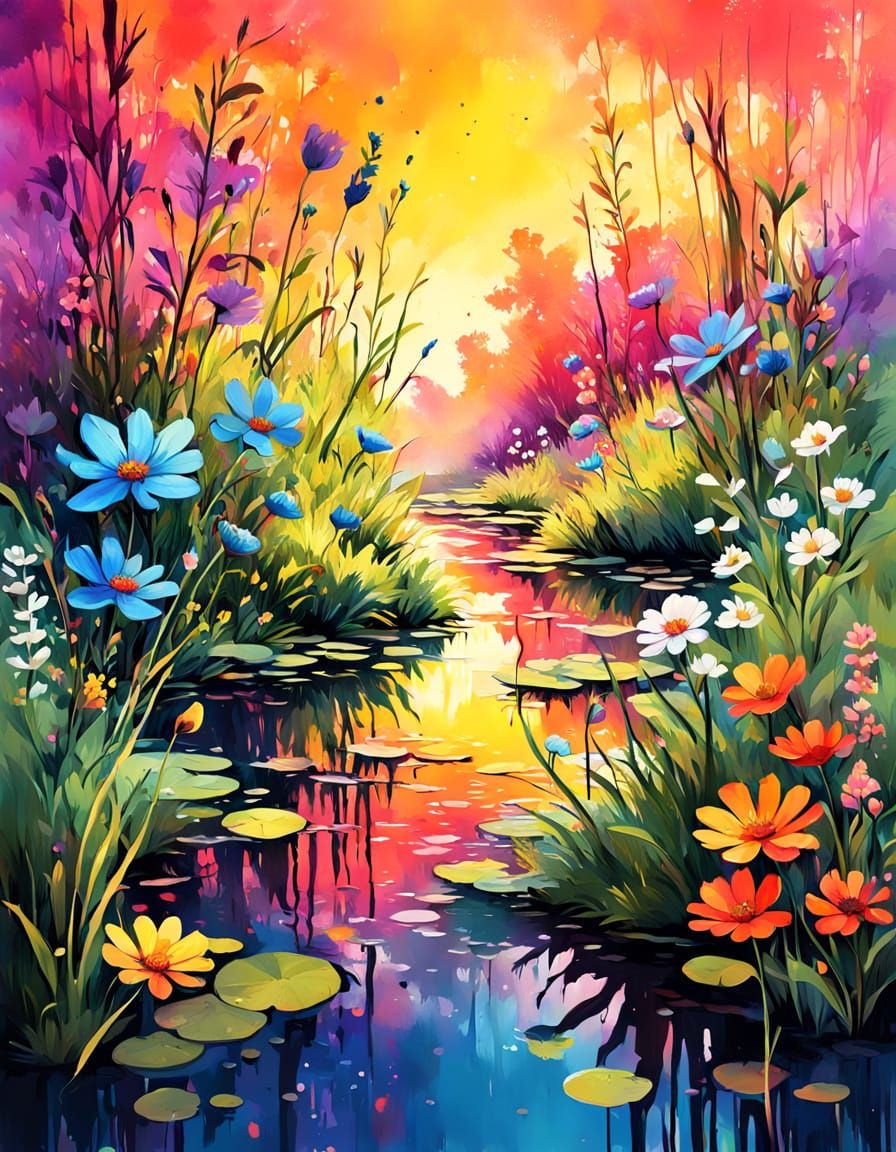 Colorful Overgrown Garden in Splash Art Style