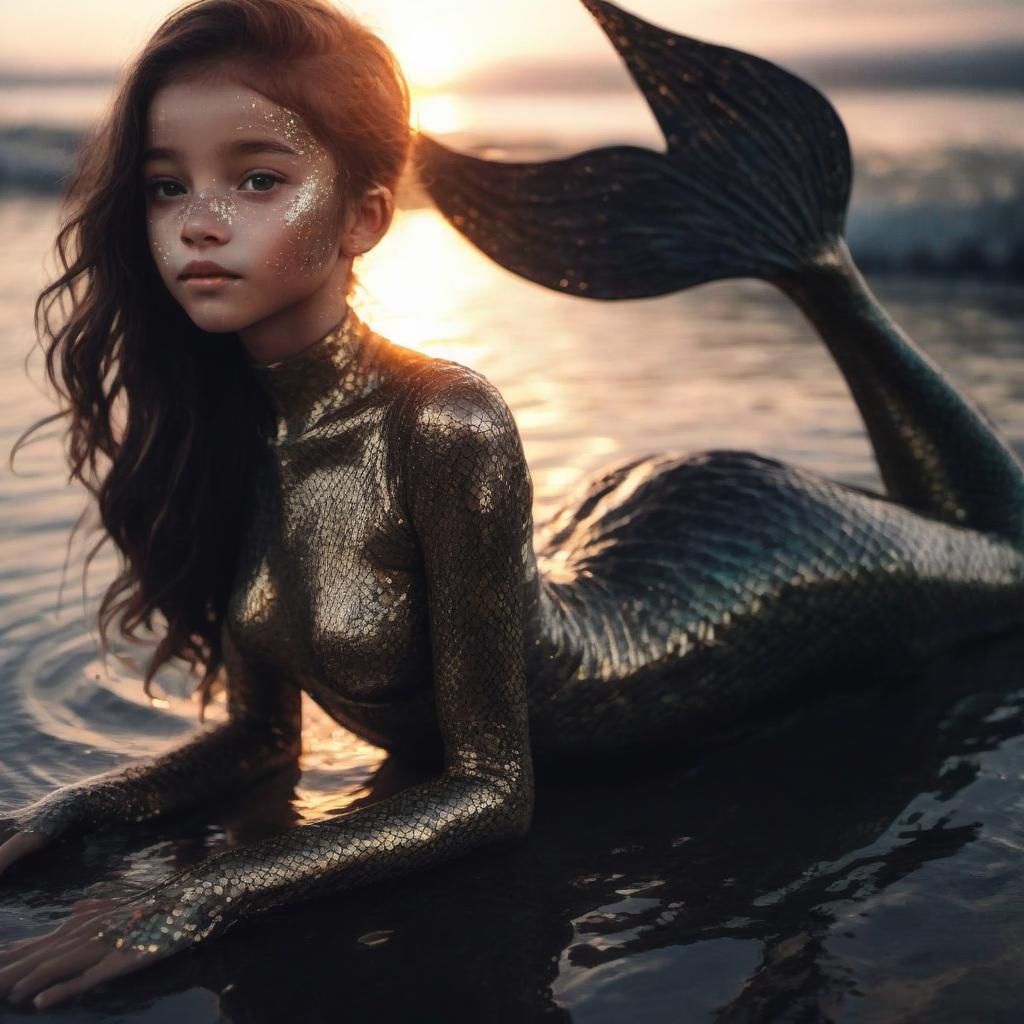 Little Mermaid Relaxing at Sunset