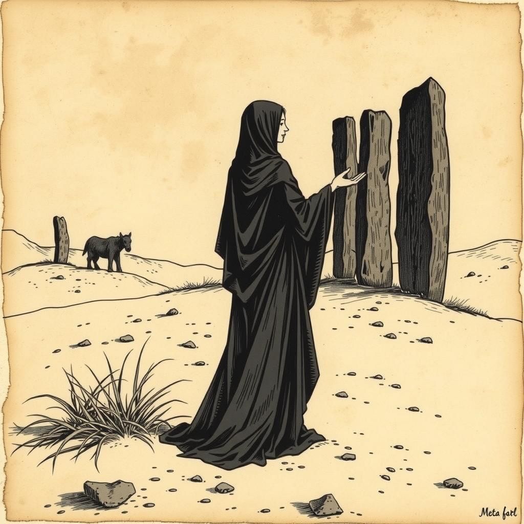 Desert Worship: Renaissance-Style Ink Drawing