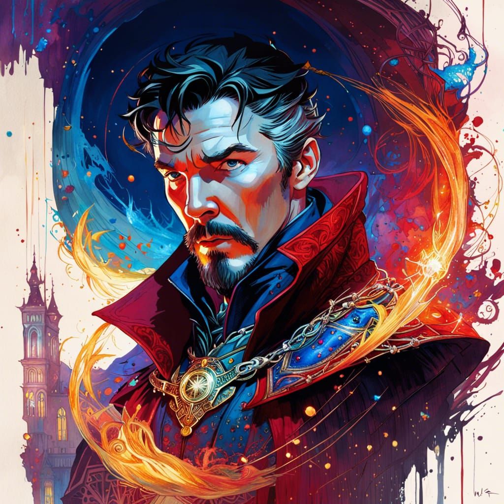 Doctor Strange in a Medieval Palace, Dark Fantasy Art