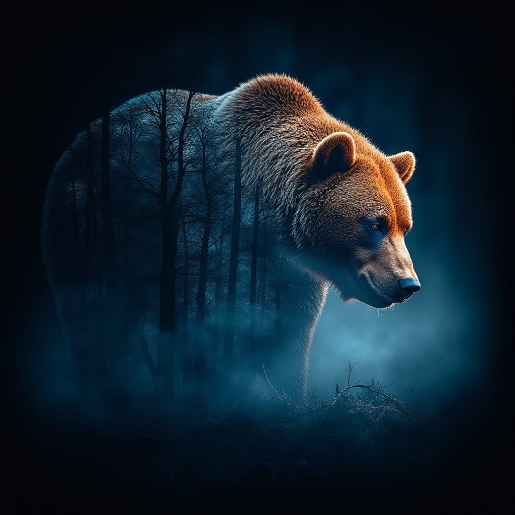 Mystical Forest Encounter in Moody, High-Contrast Double Exp...