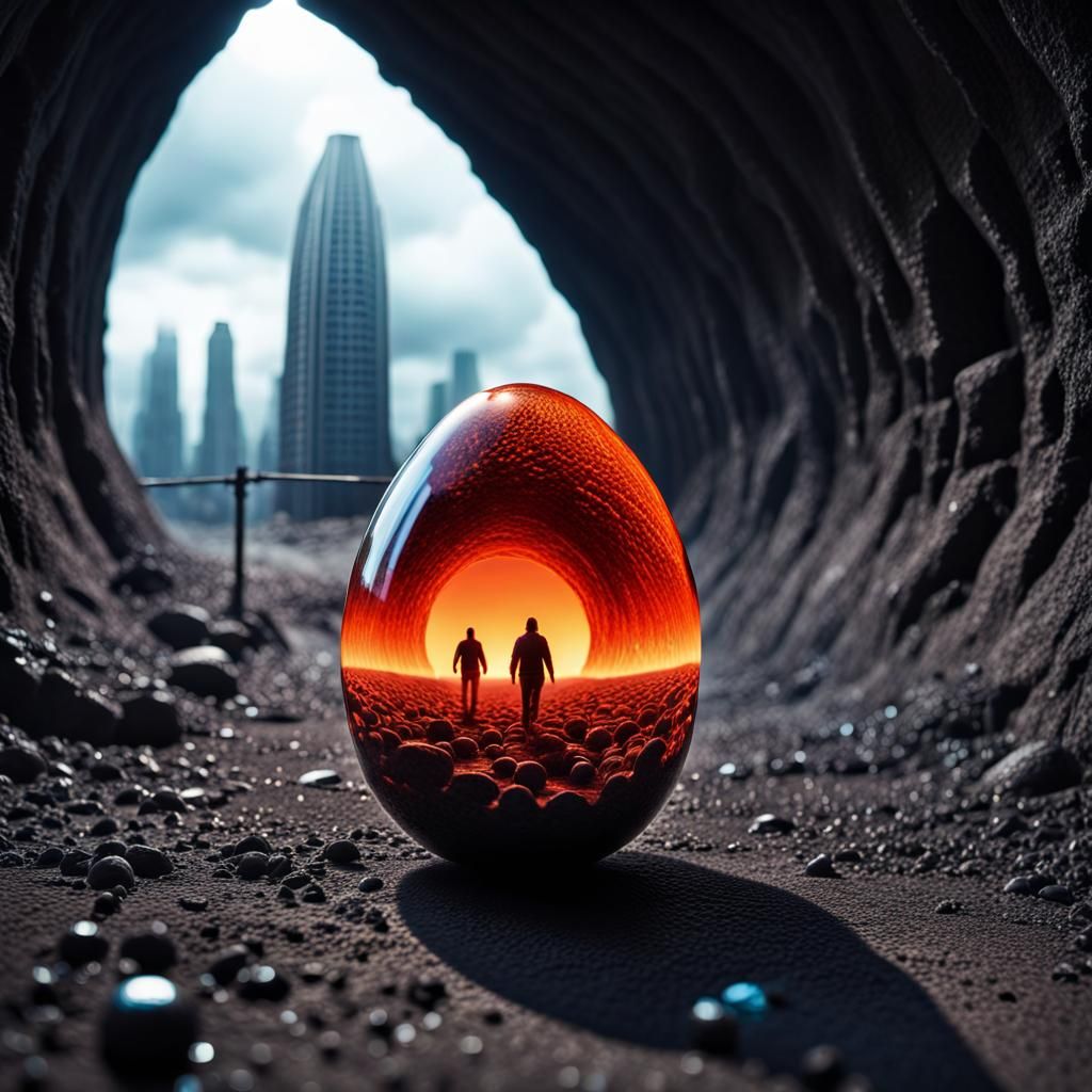 Futuristic City in Glass Egg, Hyperrealistic Underground Sce...