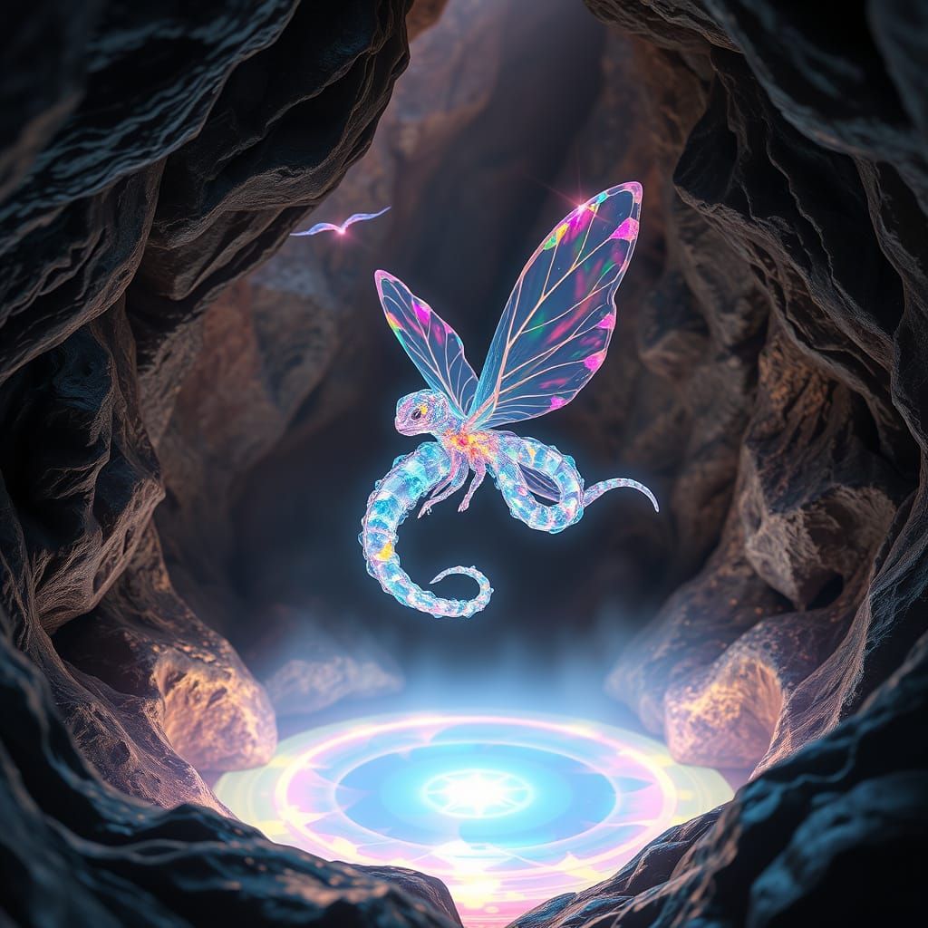 Ethereal Liquid Crystal Creature Takes Flight in Astral Cave...