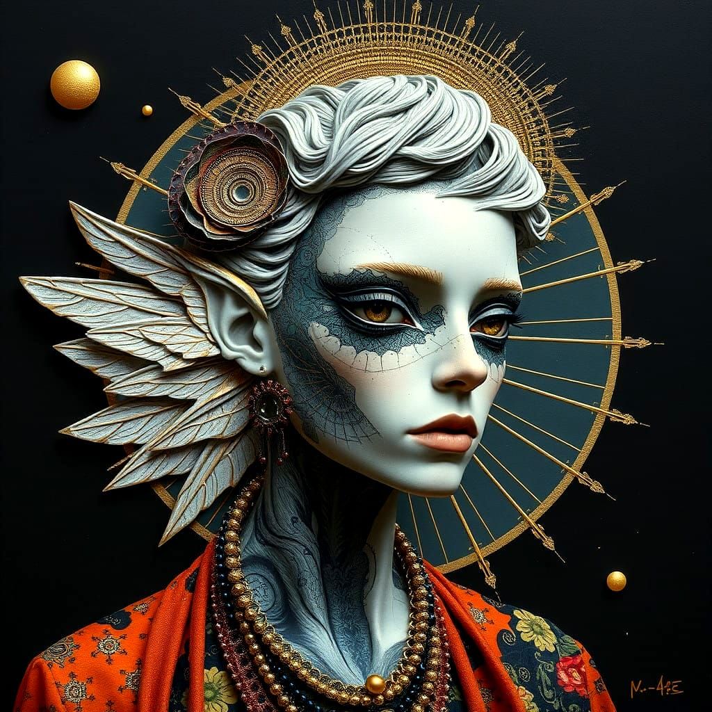 Surreal Neo-Dada Portrait of an Androgynous Angel with Glitc...