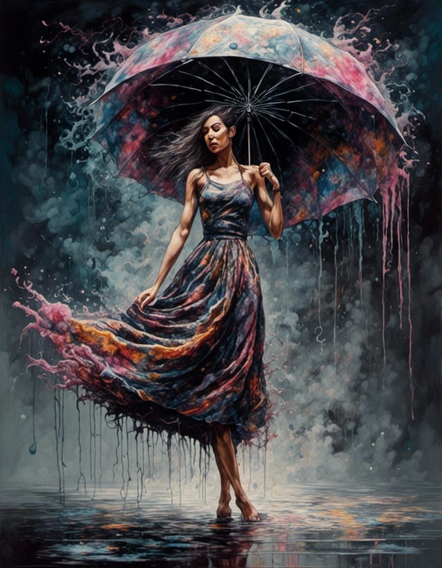 Woman dancing in the rain