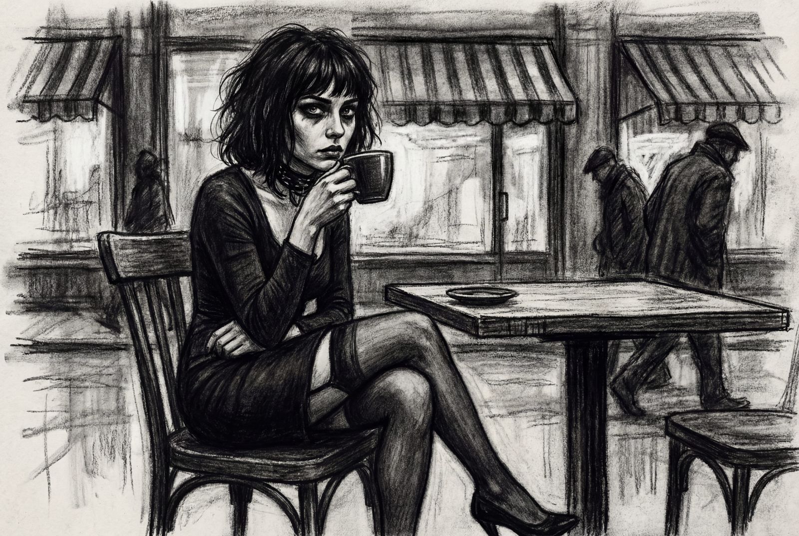 Red Haired Woman at Cafe in Flemish Expressionist Style