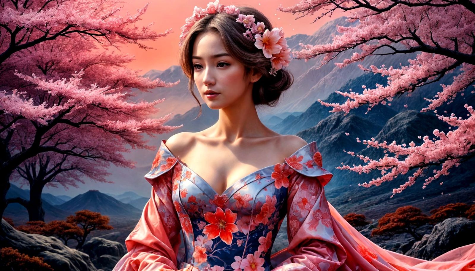 Princess in Blossom Field: Sfumato Style Painting