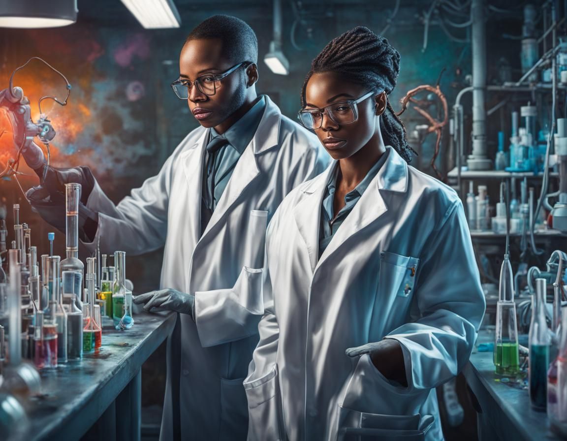 Scientists in Lab with Viruses, Graffiti Art Style