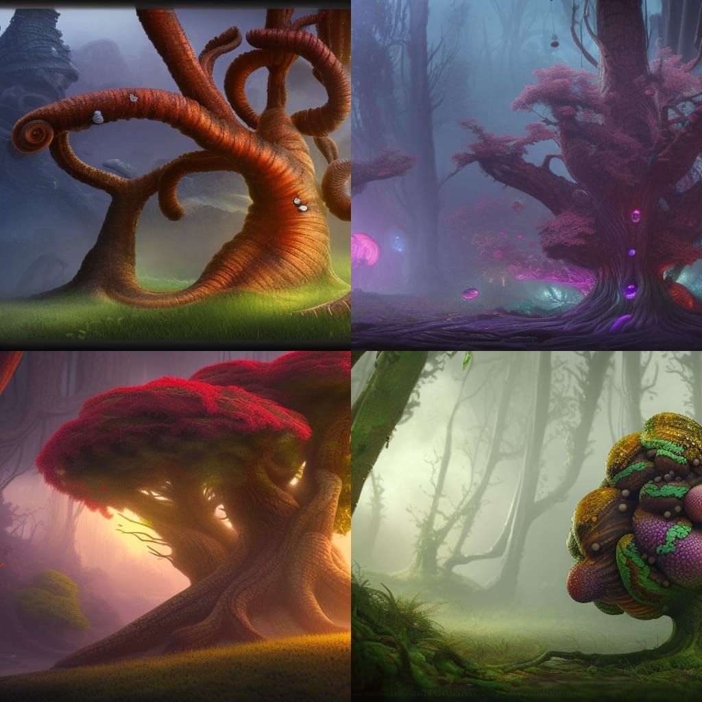 Fantastical Tree Snails in Detailed Matte Painting
