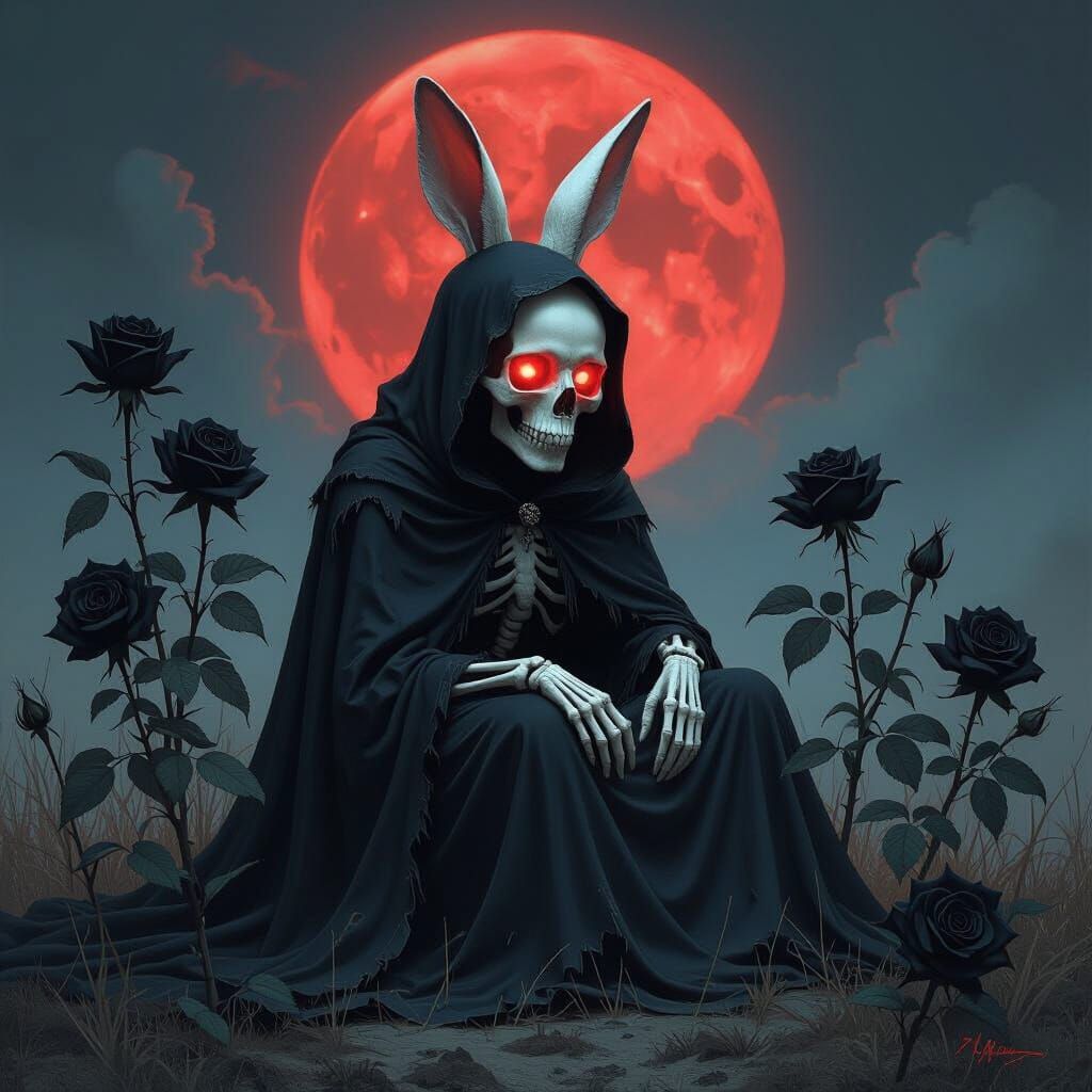 Skeletal Rabbit in Dark Fantasy Landscape