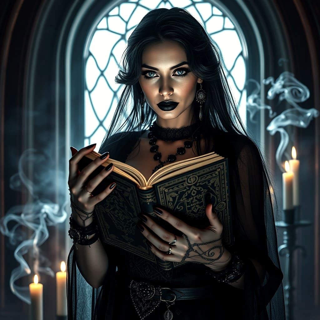 Ethereal Gothic Witch Conjured in Hyperrealistic Digital Art