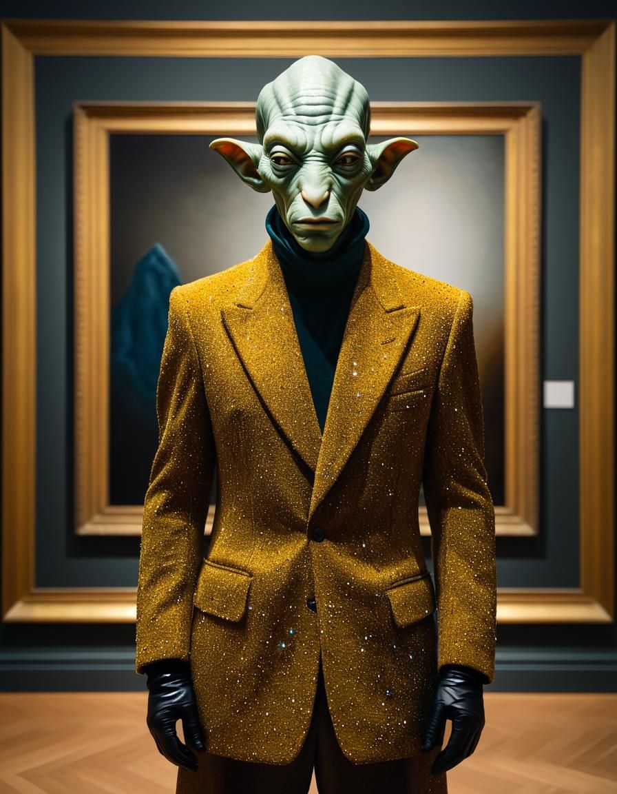 Aliens in Modern Art Museum, Photorealistic Style