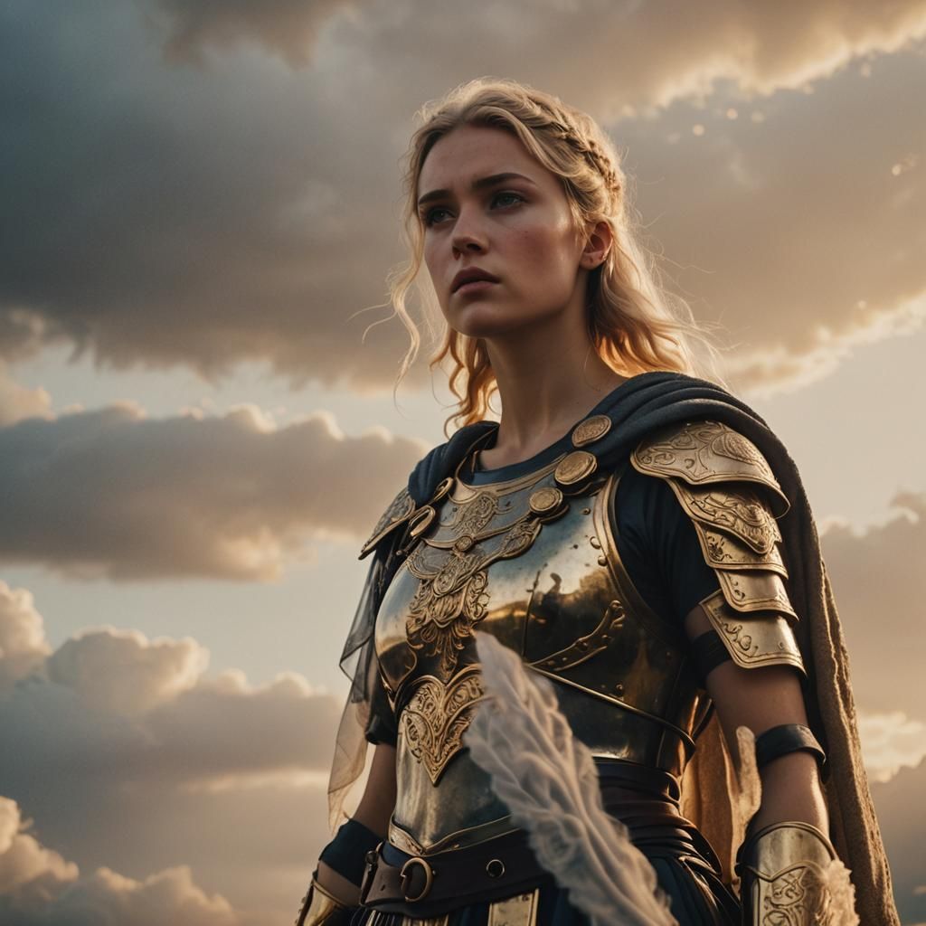 Ethereal Greek Warrior in Golden Light