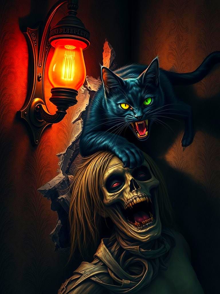 Nightmarish Black Cat Horror Scene
