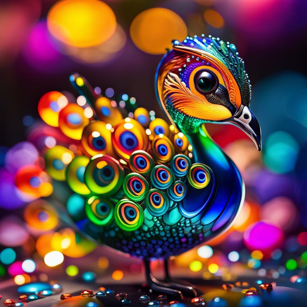 Hyperrealistic Glass-Blown Peacock Art