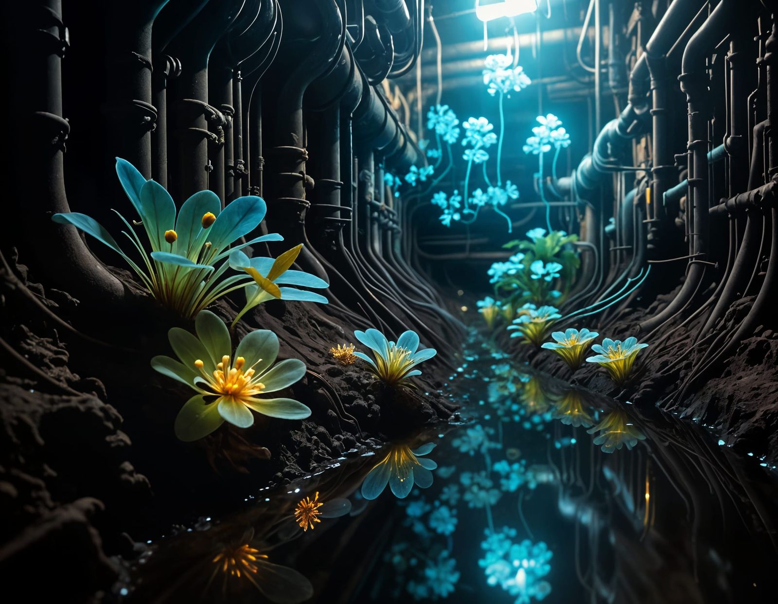 Bioluminescent Plant in Sewer: Close-up Photography