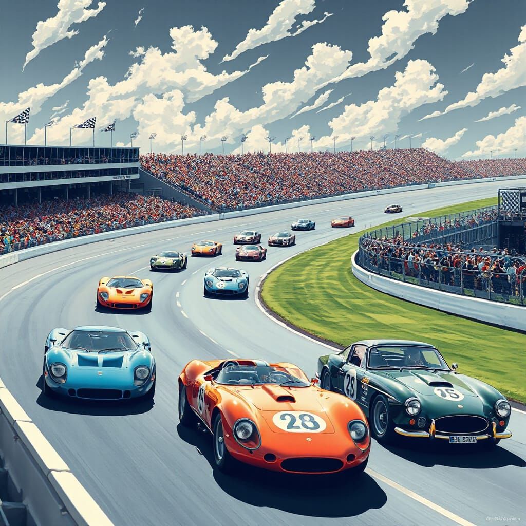 Vintage Cars Race at Indianapolis in Futuristic Style