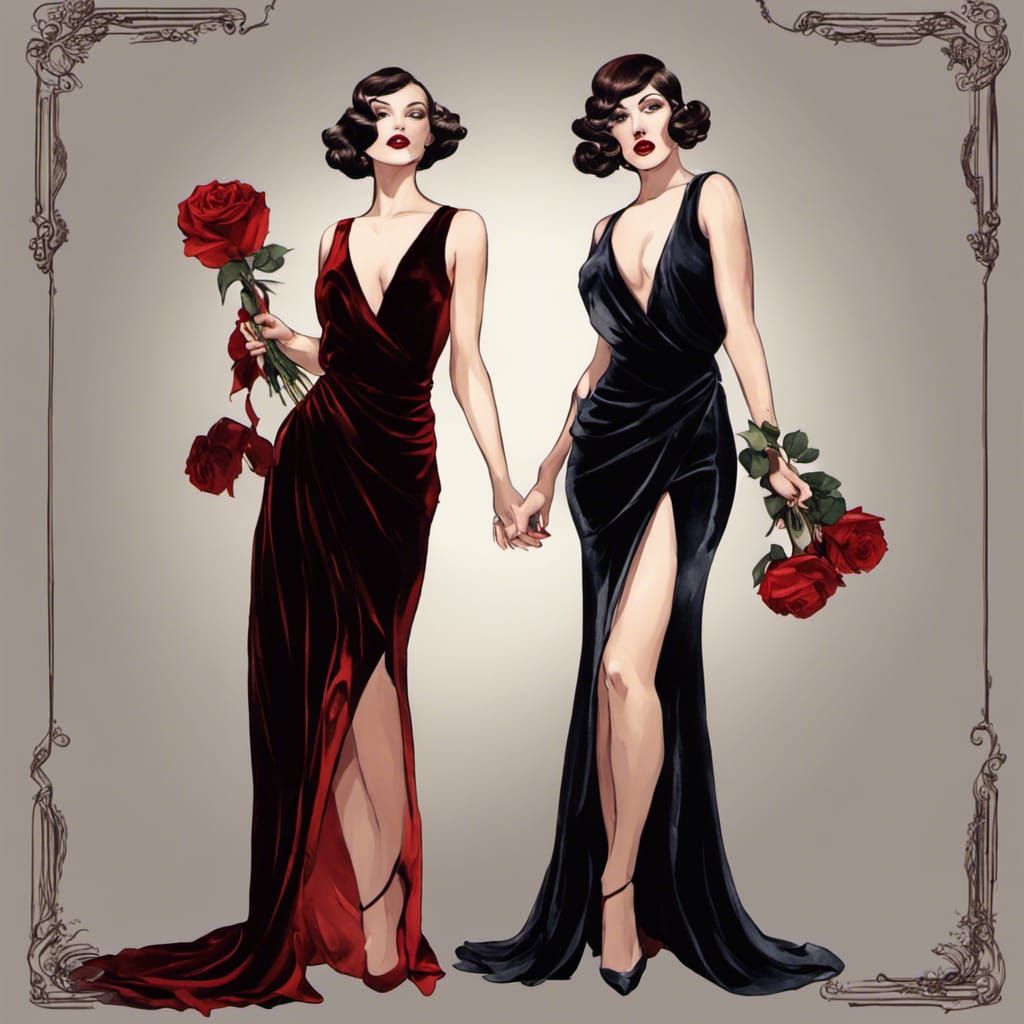 Elegant Women with Roses in Roaring Twenties Style