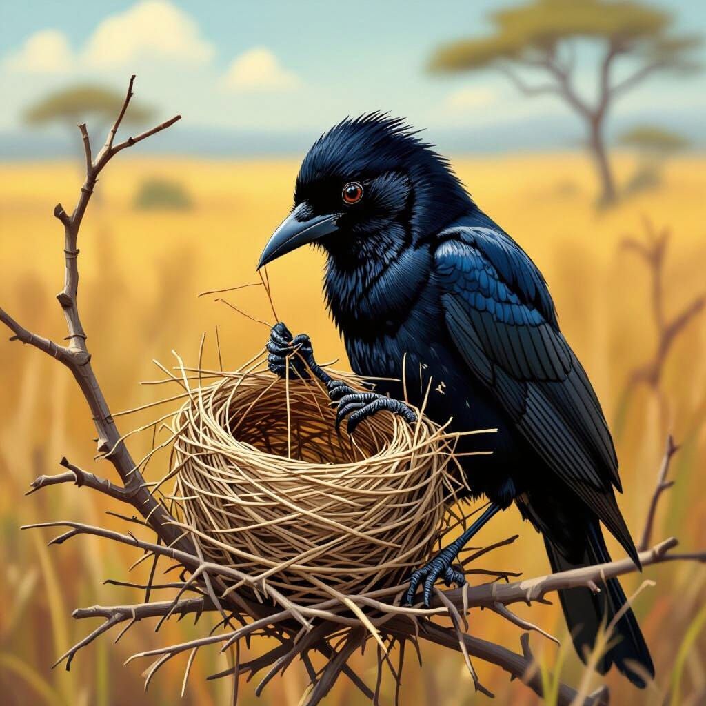 Weaver Bird Knitting Nest in Realist Style