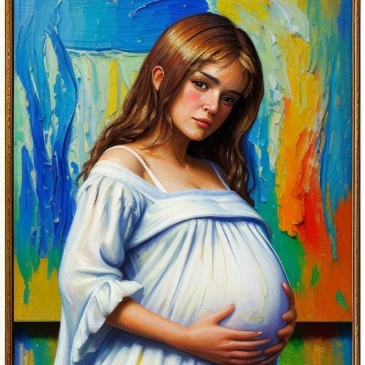Pregnant Peasant in Expressionist Impasto Style