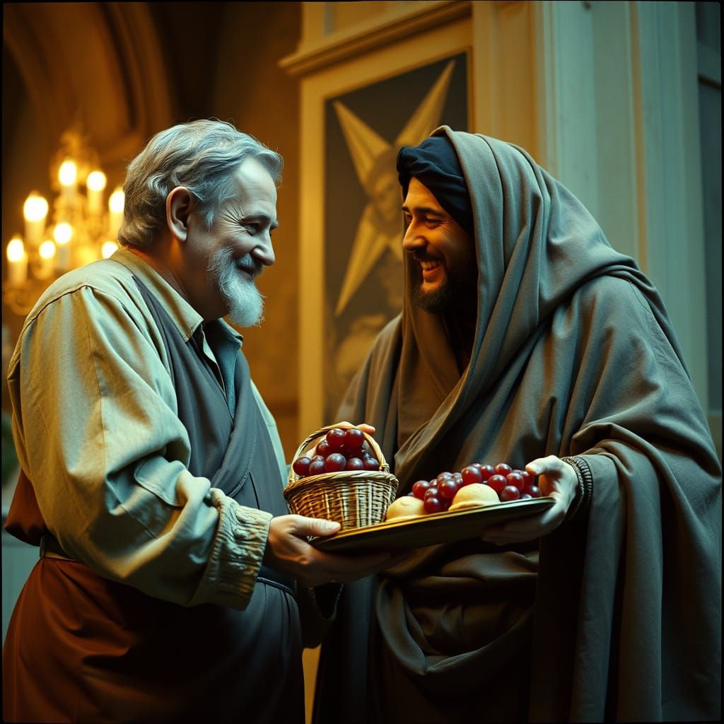 Cinematic Still: Tommaso Presents Michelangelo with Gifts