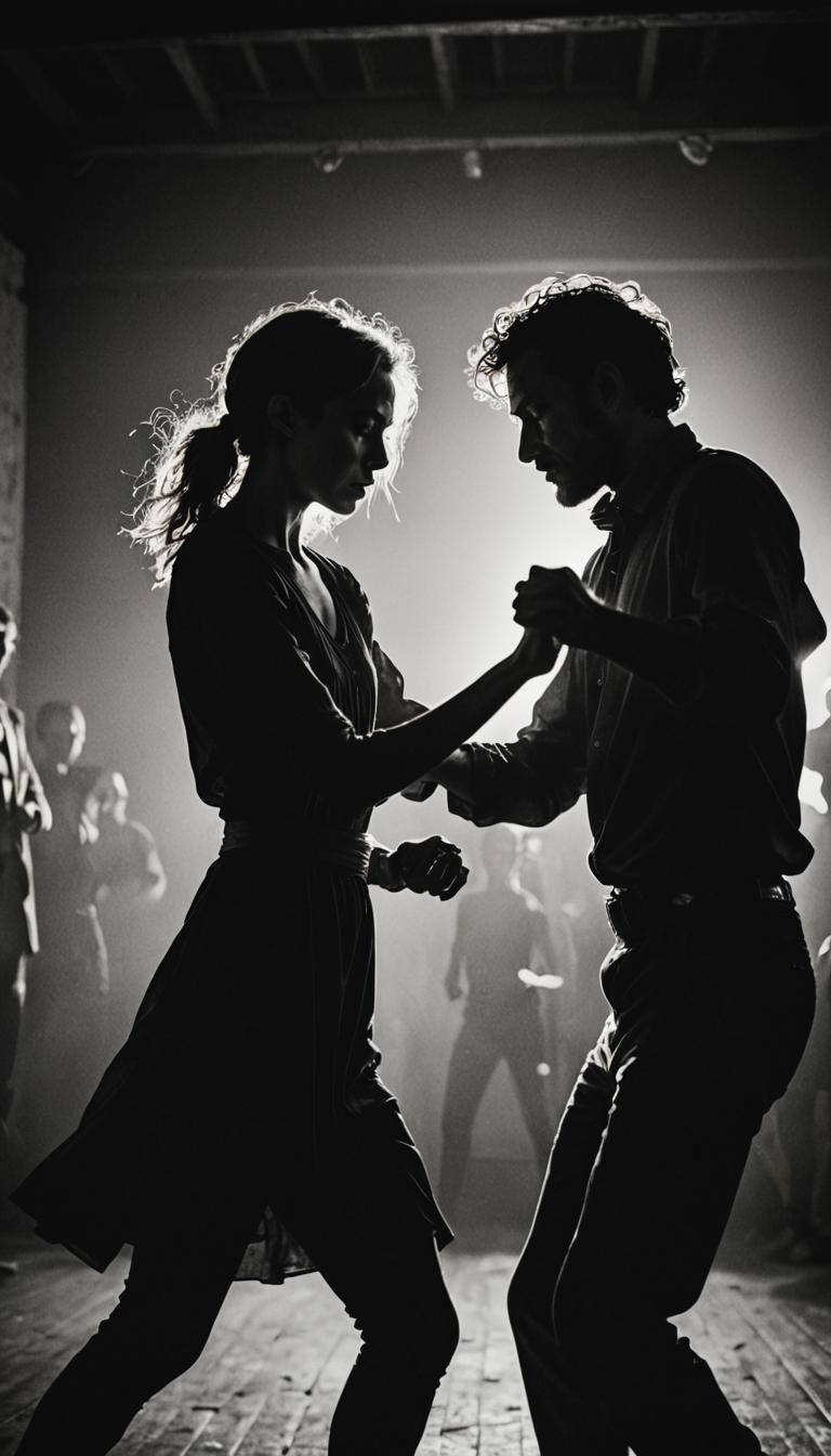 Silhouette of a Dancing Couple in Ambient Light