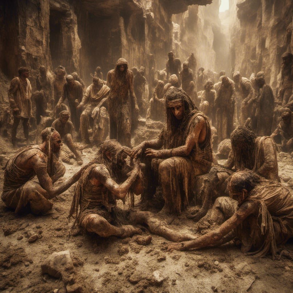 Ancient Egyptians Battle Lice in Hyperrealistic Landscape